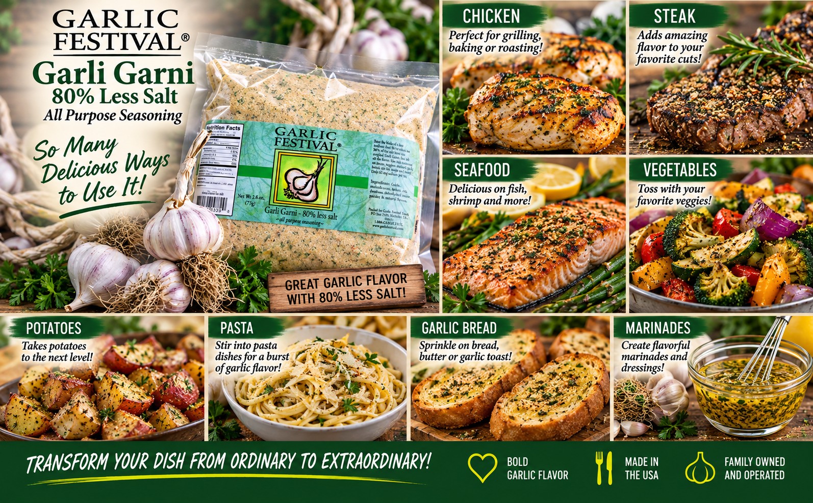 Low Sodium Garli Garni All Purpose Garlic Seasoning Resealable Flat Pack